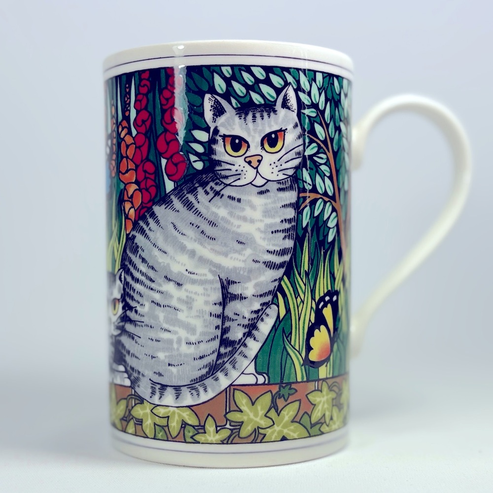 Vintage Dunoon MOGGIES Ruth Boden Stoneware Mug CATS in Flower Garden